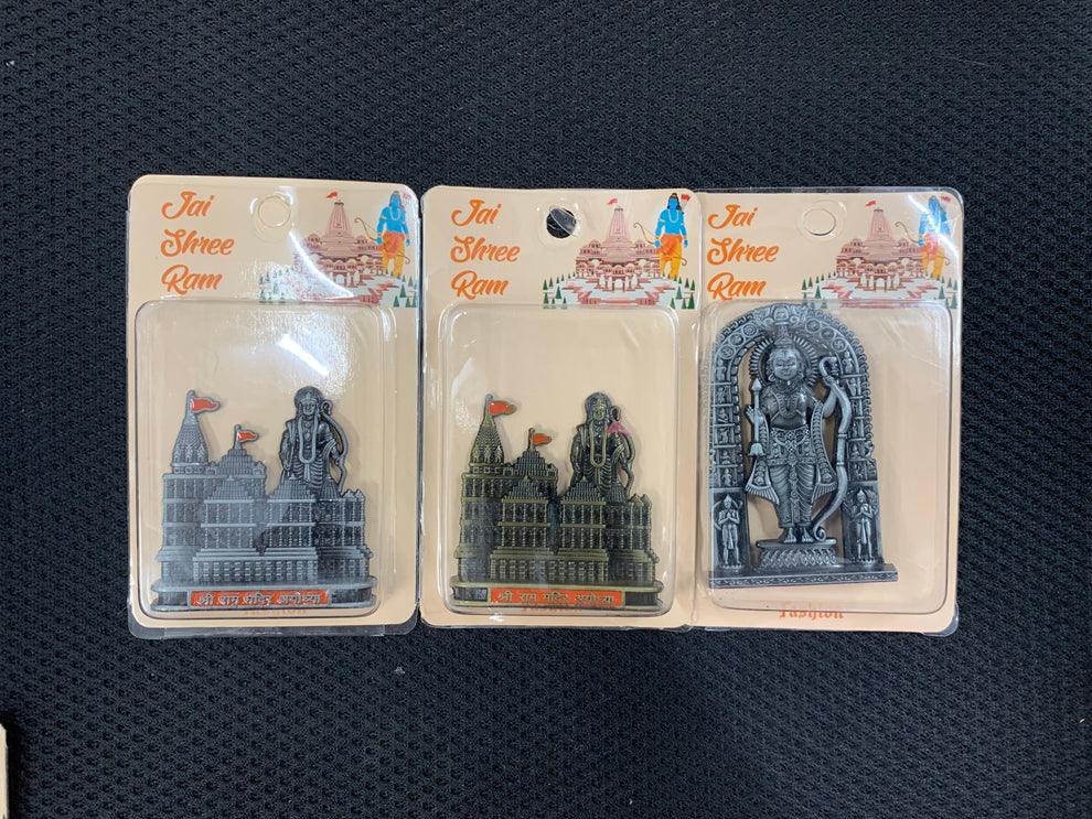 Shree Ram with Ayodhya Temple Metal Idol – Set of 3 (3.5 Inches) for Car Dashboard & Home - Drakon Lifestyle India