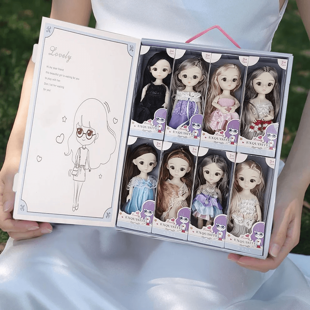 Set of 8 Exquisite Fashion Dolls – Collectible Mini Dolls with Stylish Outfits - Drakon Lifestyle India