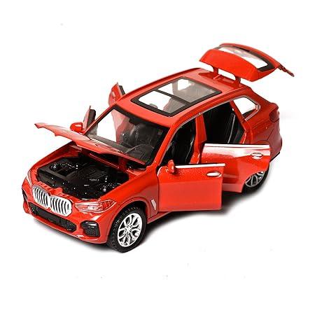 Red 1:32 scale diecast BMW X5 toy car with openable doors, hood, and trunk on white background