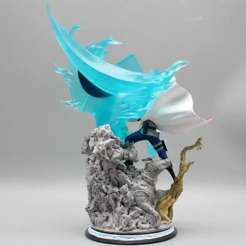 Hatake Kakashi action figure with blue energy effect, rocky base, and white cloak