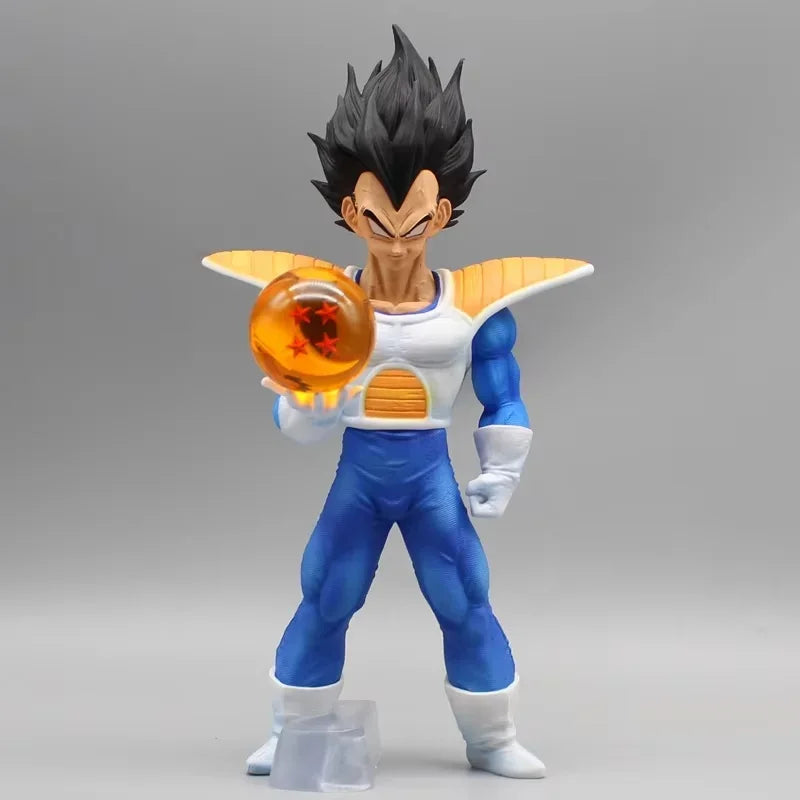 Vegeta Dragon Ball anime figure in blue armor holding a four-star Dragon Ball collectible