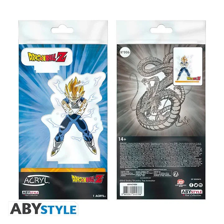Dragon Ball Z ABYstyle acrylic stand packaging featuring Vegeta and Shenron art