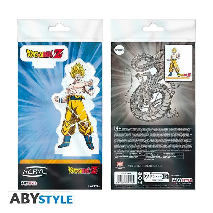 Dragon Ball Z Goku acrylic stand packaging with ABYstyle branding and Shenron illustration