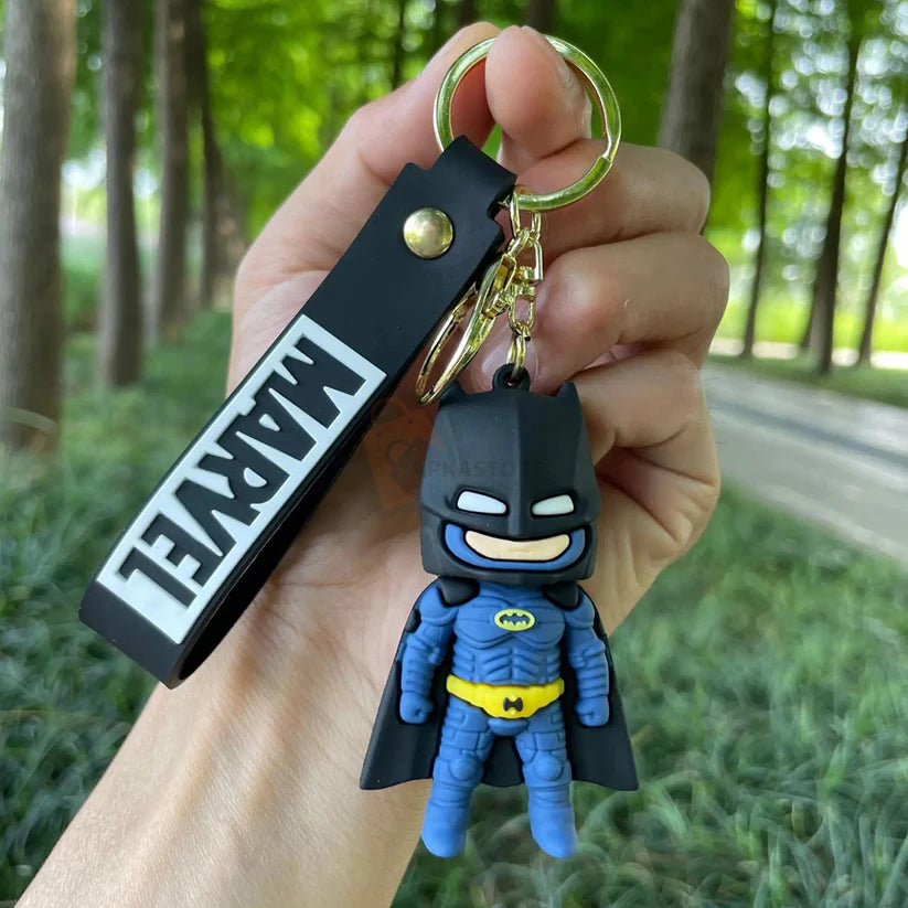 Blue Batty Rubber Keychain – Superhero Chibi with Black Strap