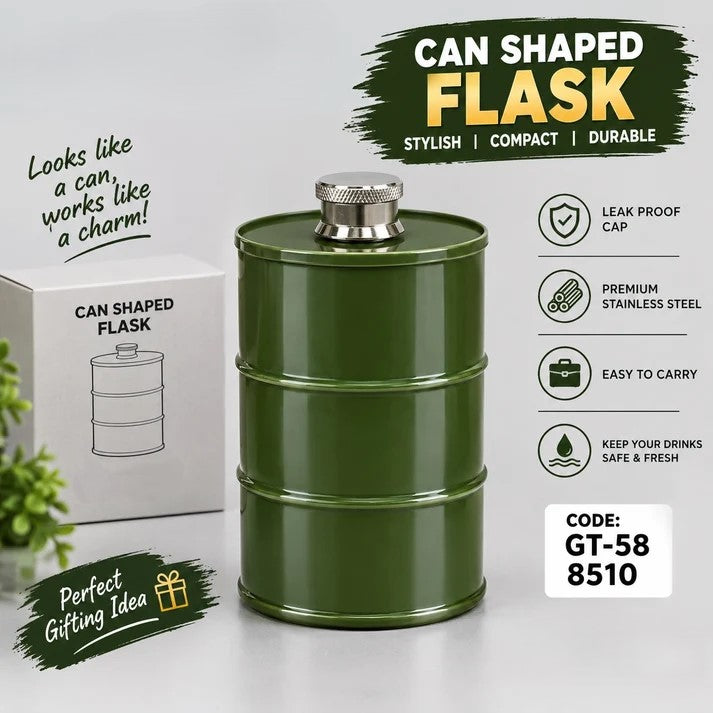 Green Can Shaped Stainless Steel Hip Flask with Screw Cap