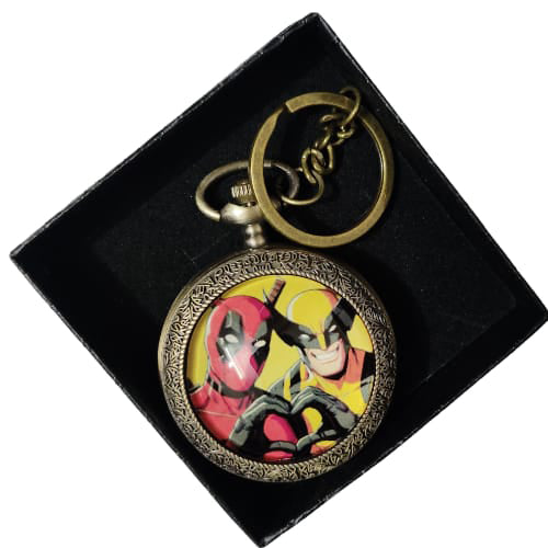 Dual Hero Pocket Watch Keychain – Red Mask & Claw Hero