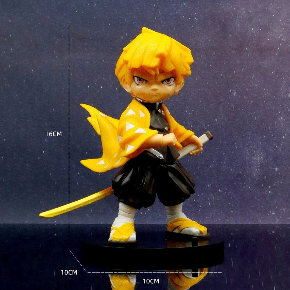 16cm Demon Slayer Zenitsu anime figure with yellow hair and sword on display base
