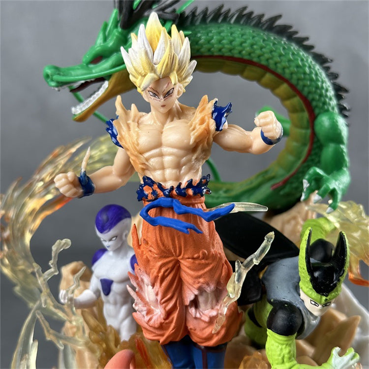 Dragon Ball Z Super Saiyan Battle Diorama Statue with Shenron, Frieza, Cell & Majin Buu – 20 cm