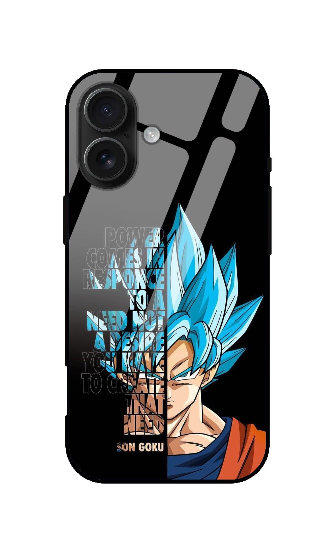 Anime Goku design iPhone case with motivational quote and dual camera cutout