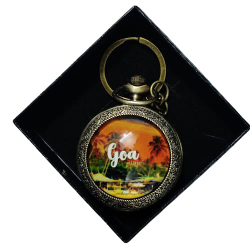 Goa Beach Vintage Pocket Watch Keychain – Sunset Souvenir