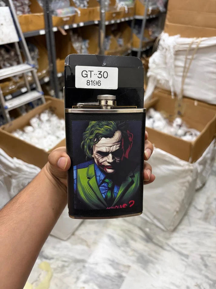 Joker 9oz Black Stainless Steel Hip Flask with Joker Graphic