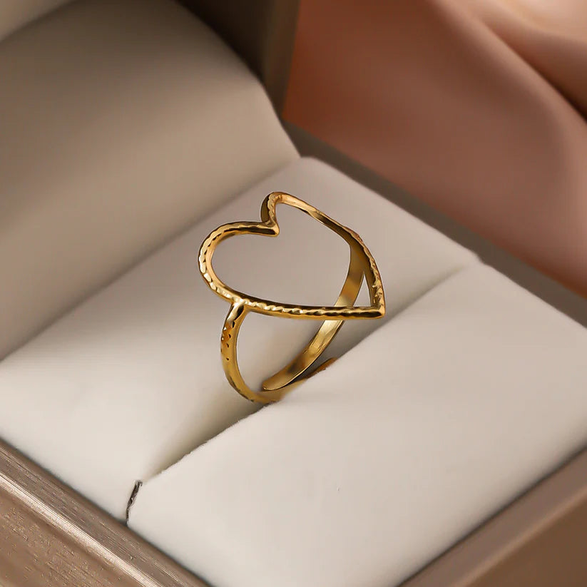 Gold Open Heart Adjustable Ring – Minimalist Love Statement Jewelry