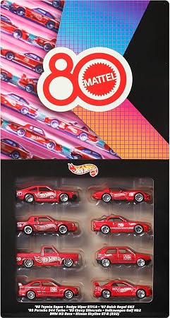 Hot Wheels 80th Anniversary Red Edition 8-Piece 1:64 Scale Die Cast Car Gift Set