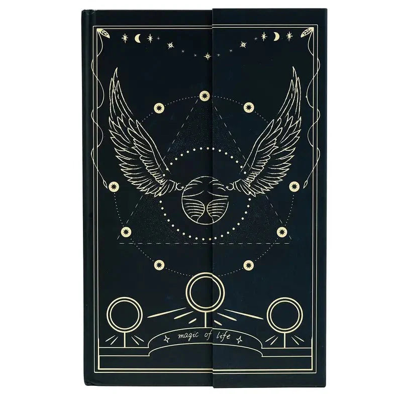 Wizarding Fold‑Flap Diary – A5 Hardcase “Magic of Life” Winged Snitch Design, Elastic Closure