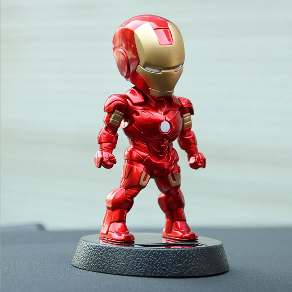Iron Hero Solar Bobblehead – 11 cm Red-Gold Suit with Round Pedestal