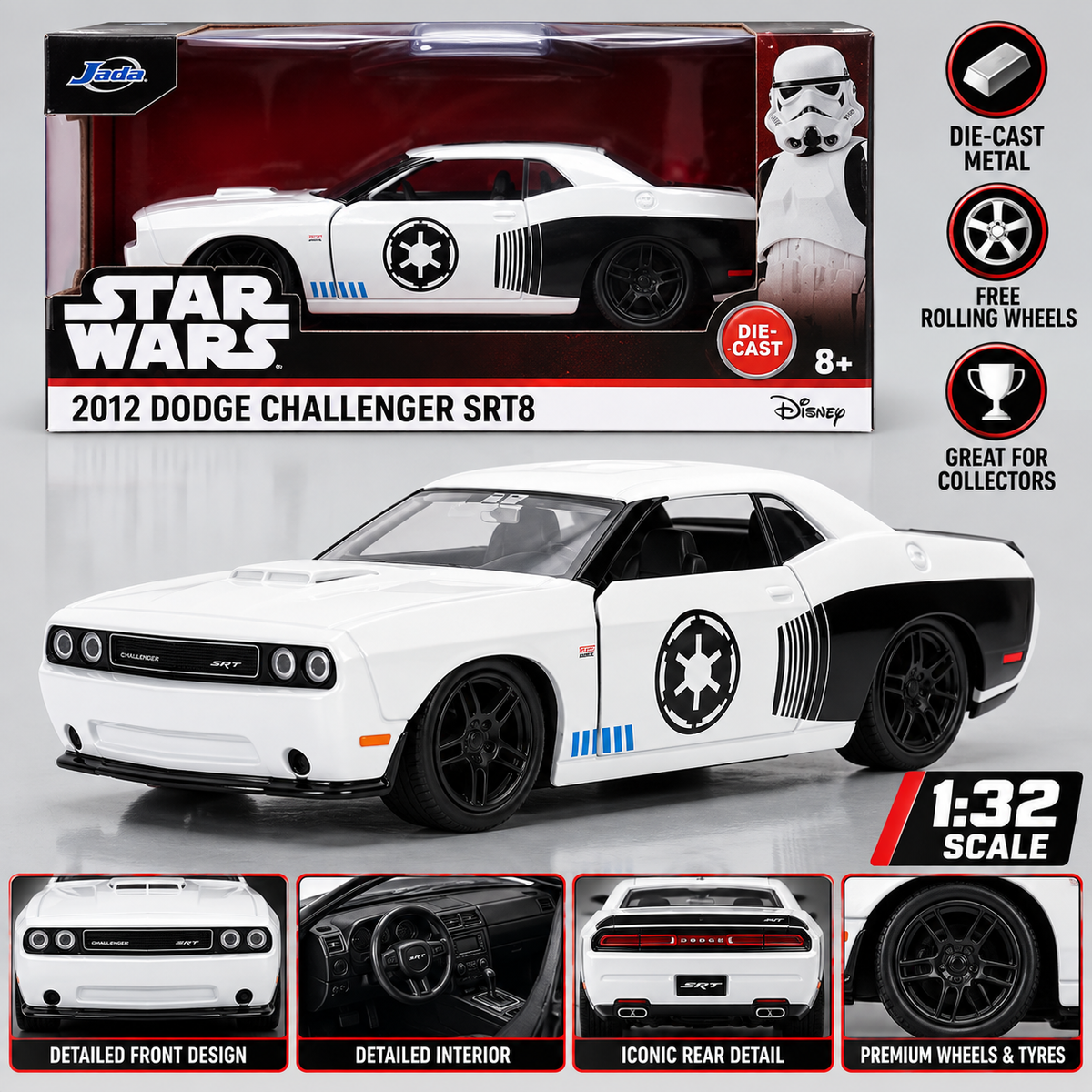 Jada Toys Star Wars Stormtrooper 2012 Dodge Challenger SRT8 1:32 Scale Die Cast Model Car
