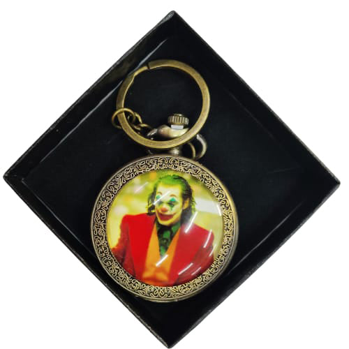 Joker Clown Vintage Pocket Watch Keychain – Red Suit Design