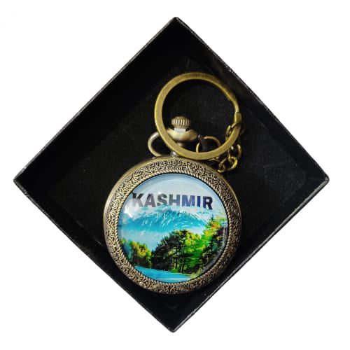 Kashmir Scenic Vintage Pocket Watch Keychain – Mountain Lake Souvenir