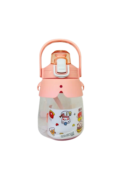 Cute Cartoon Kids Straw Water Bottle – Leak-Proof Bottle with Handle