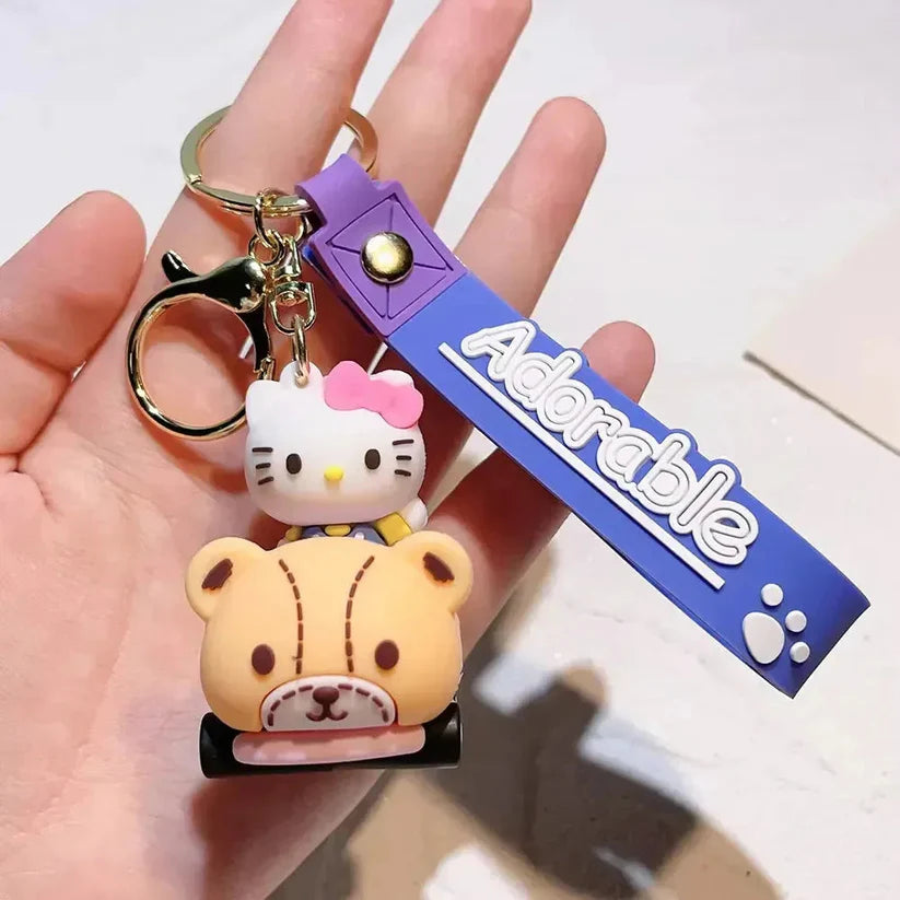 Kitty in Racing Car Rubber Keychain – Adorable Purple Strap