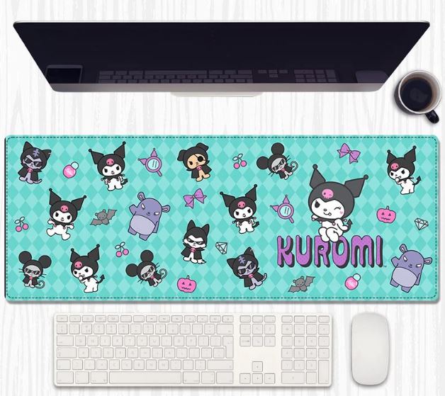 Kuromi Mint Pop Desk Mat 80×30 cm – Extended Keyboard & Mouse Pad with Anti‑Slip Rubber and Stitched Edges