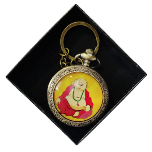 Laughing Buddha Vintage Pocket Watch Keychain – Yellow Good Luck Charm