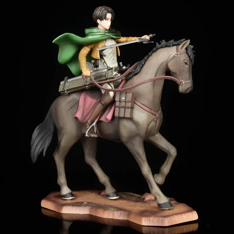 Attack on Titan Levi Ackerman anime figure riding a horse with green cloak