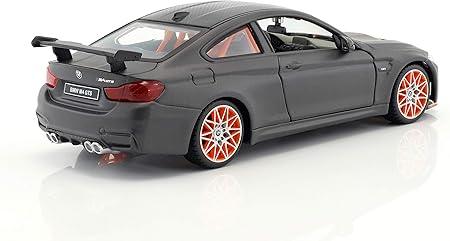 Maisto BMW M4 GTS matte black model car with orange rims, rear angle view