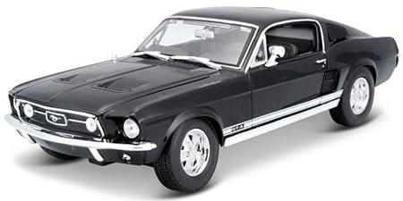 Black 1967 Ford Mustang GTA Fastback diecast model car, detailed exterior, white accents