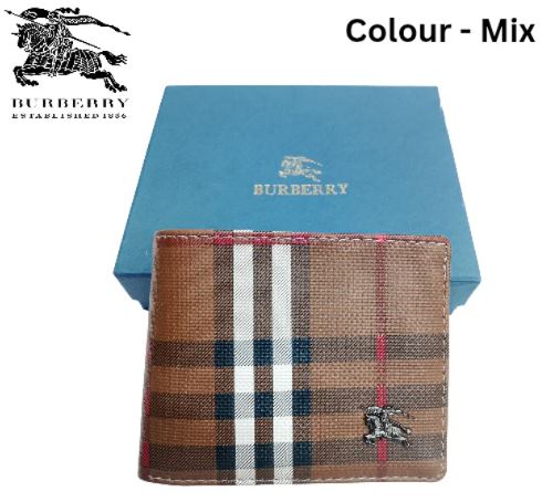 Men’s Checked Leather Wallet – Burberry Style with Gift Box (Colour Mix)