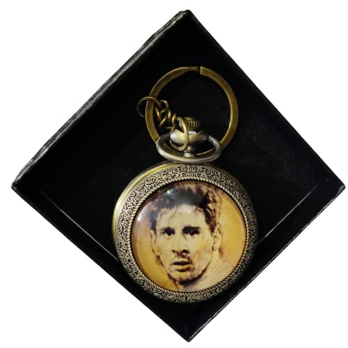 Football Legend Vintage Pocket Watch Keychain – Sketch Portrait Design