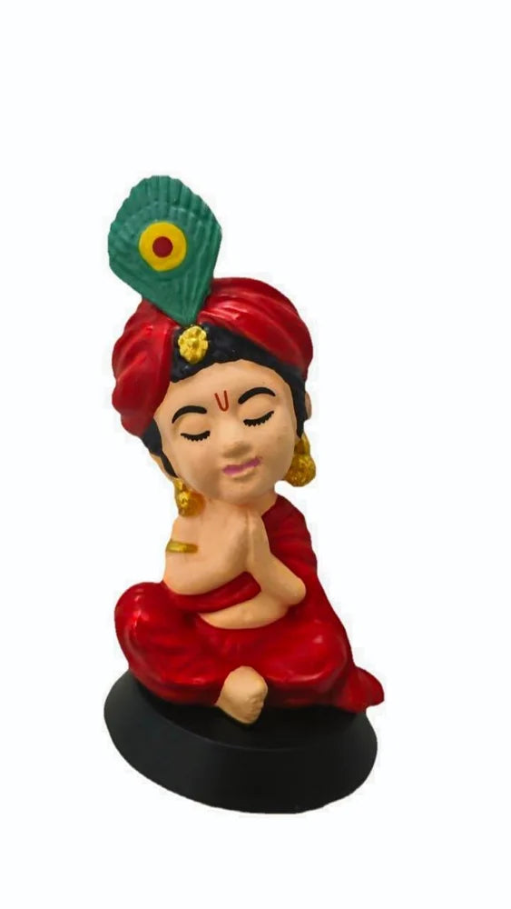Mini Baby Krishna Dhyaan Bobblehead – 10 cm Meditating Idol with Red Attire