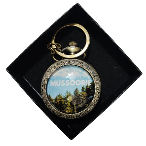 Mussoorie Scenic Vintage Pocket Watch Keychain – Pine Forest Hill Station Souvenir