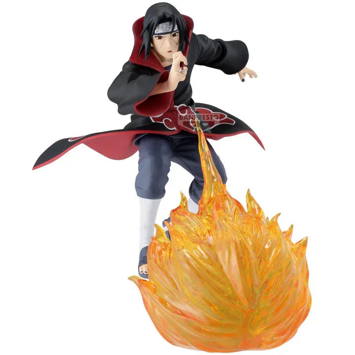 Itachi Uchiha Banpresto figure from Naruto Shippuden with flame effect and Akatsuki cloak