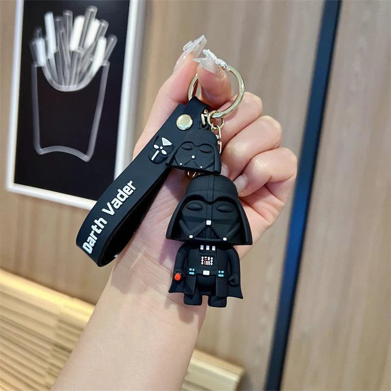 Darth Vader Rubber Keychain with Black Strap – 3D Figure, Gold Ring + Clasp