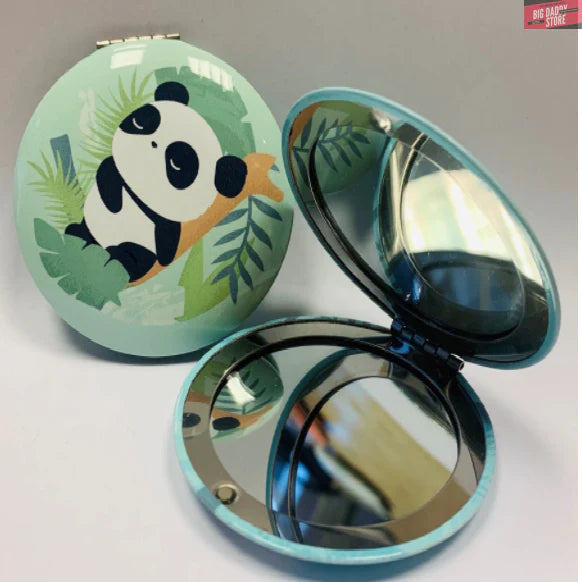 Panda Green Compact Mirror with Keychain – Dual Mirror, Travel Size