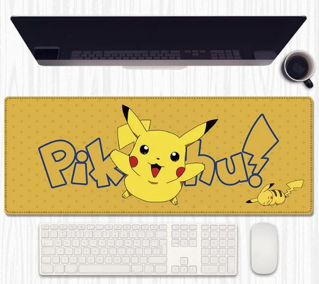 Pikachu Pop Yellow Desk Mat 80×30 cm – Extended Keyboard & Mouse Pad with Anti‑Slip Rubber and Stitched Edges