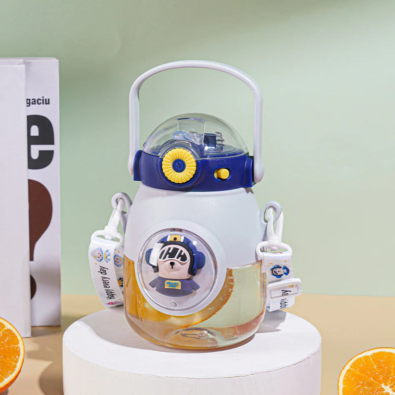 Pot Belly Cartoon Straw Water Bottle – 900 ML Cute Kids Bottle with Handle