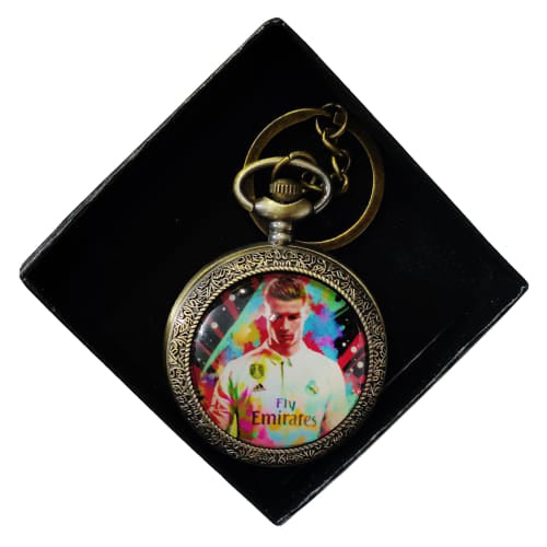 Football Star Neon Vintage Pocket Watch Keychain – White Jersey Design