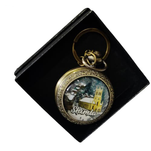 Shimla Church Vintage Pocket Watch Keychain – Snow Hill Station Souvenir
