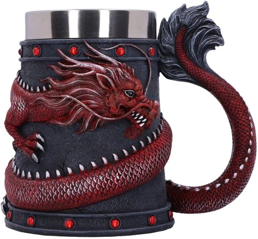 Red Dragon Coil Steel 3D Mug – Serpent Handle Tankard