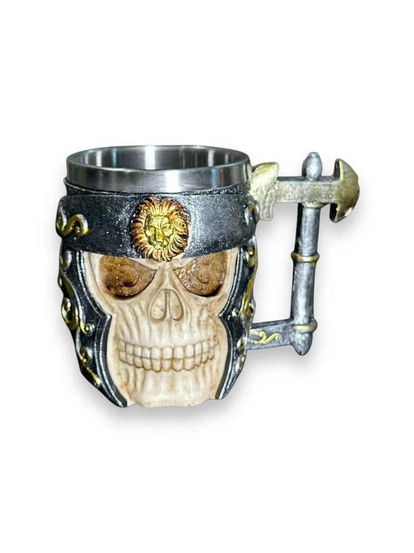 Sun Crest Viking Skull Steel Mug – Battle Axe Handle Cup