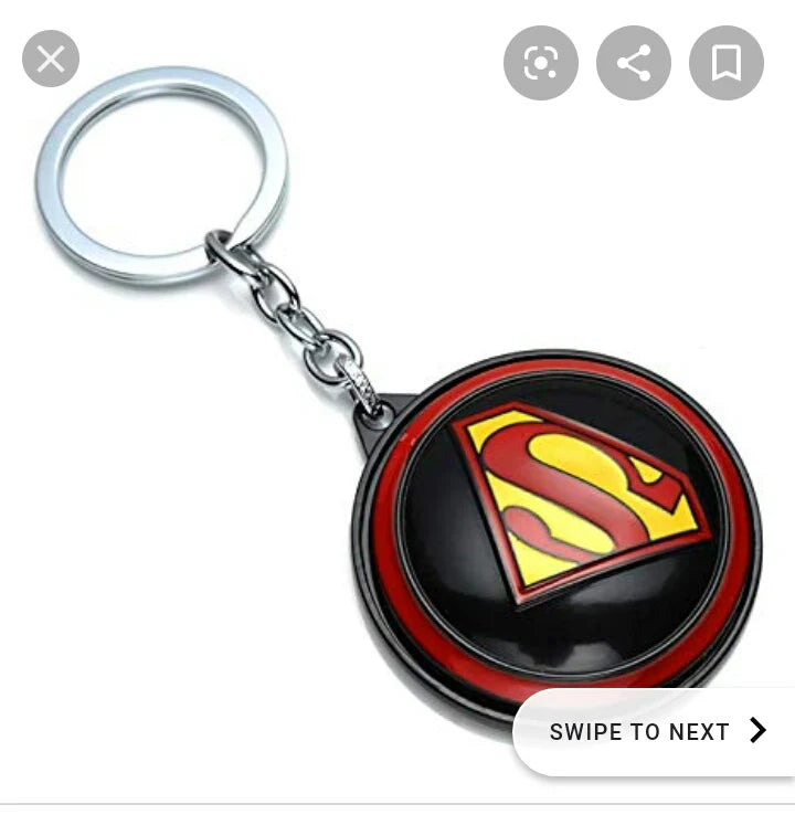 Superman Rotating Emblem Keychain – Black/Red Round Badge, Metal Ring