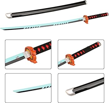Demon Slayer-Tanjiro Blue fire Inspired Wooden Katana – 104 cm Anime Display Replica