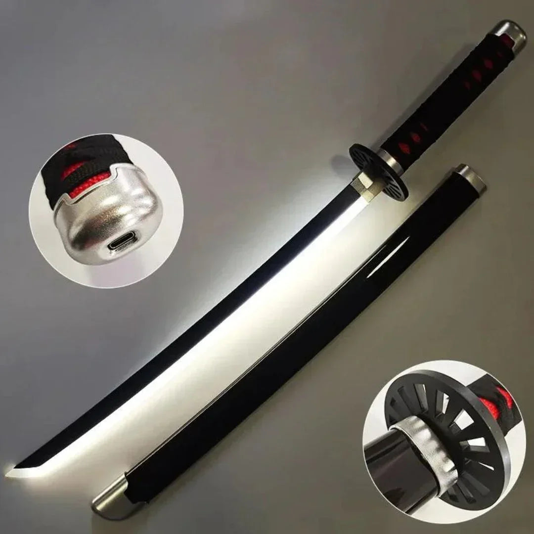 Demon Slayer-Tanjiro Black **LED** Nichirin Anime Bamboo Wooden Katana – Cosplay Collectible Prop