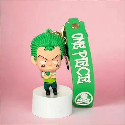 Zoro with Bottle Rubber Keychain – Green One Piece Strap