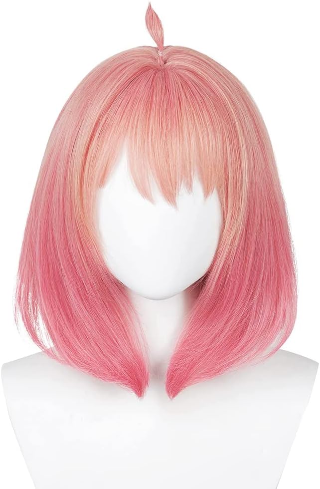 Spy x Family Anya Forger Pink Bob Cosplay Wig with Ahoge – Heat‑Resistant Synthetic, Natural Scalp Top, Adjustable Cap