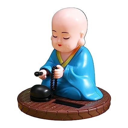 Solar Monk Dashboard Idol – Blue Robe with Prayer Beads and Drumming Motion