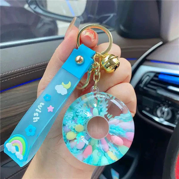 Cute Liquid Water Keychain – Aesthetic Cartoon Keyring with Strap