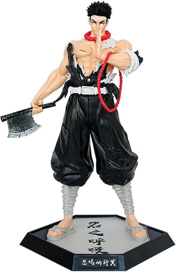 Demon Slayer Gyomei Himejima anime action figure holding axe, 35cm, on display stand